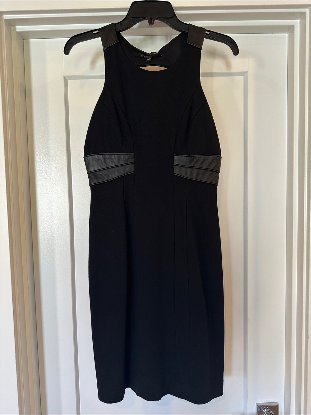 Cynthia Steffe Black Sleeveless Midi Dress with Faux-Leather Trim